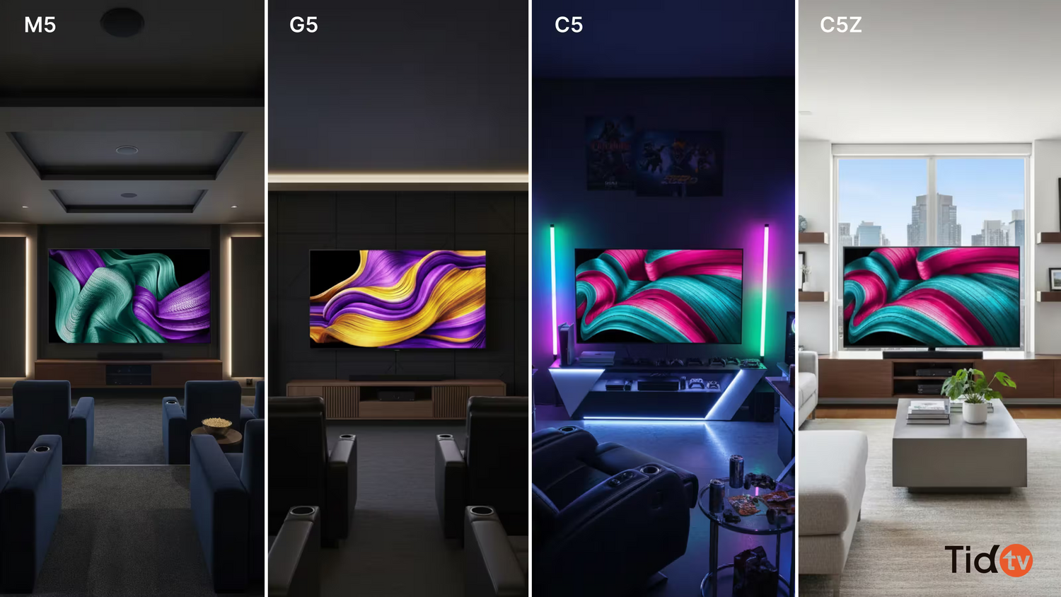 ทีวี LG OLED M5, G5, C5 และ C5Z ในห้องดูหนัง ห้องนั่งเล่น และคอนโดปี 2025