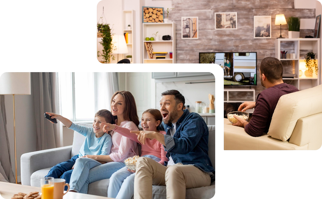 Family watching TV together in a living room