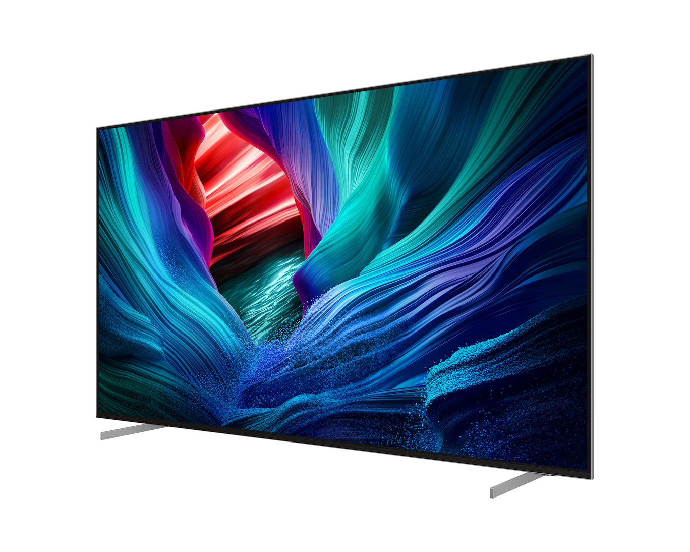 Smart TV displaying a vibrant, abstract wallpaper on a white background