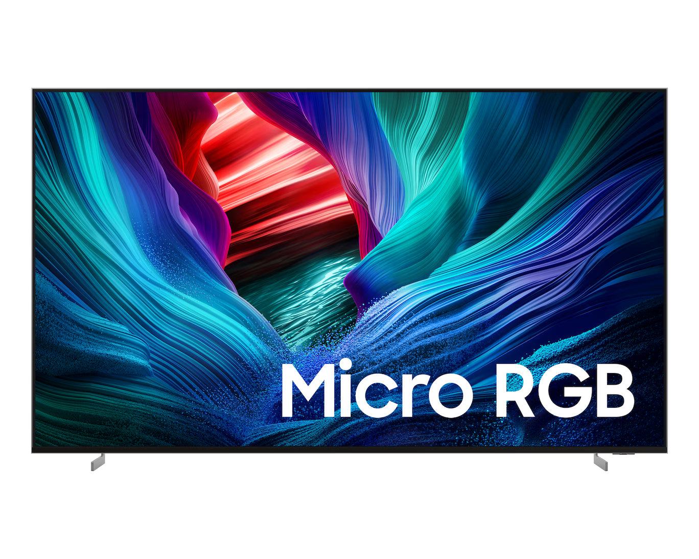 TV screen displaying colorful abstract design with 'Micro RGB' text
