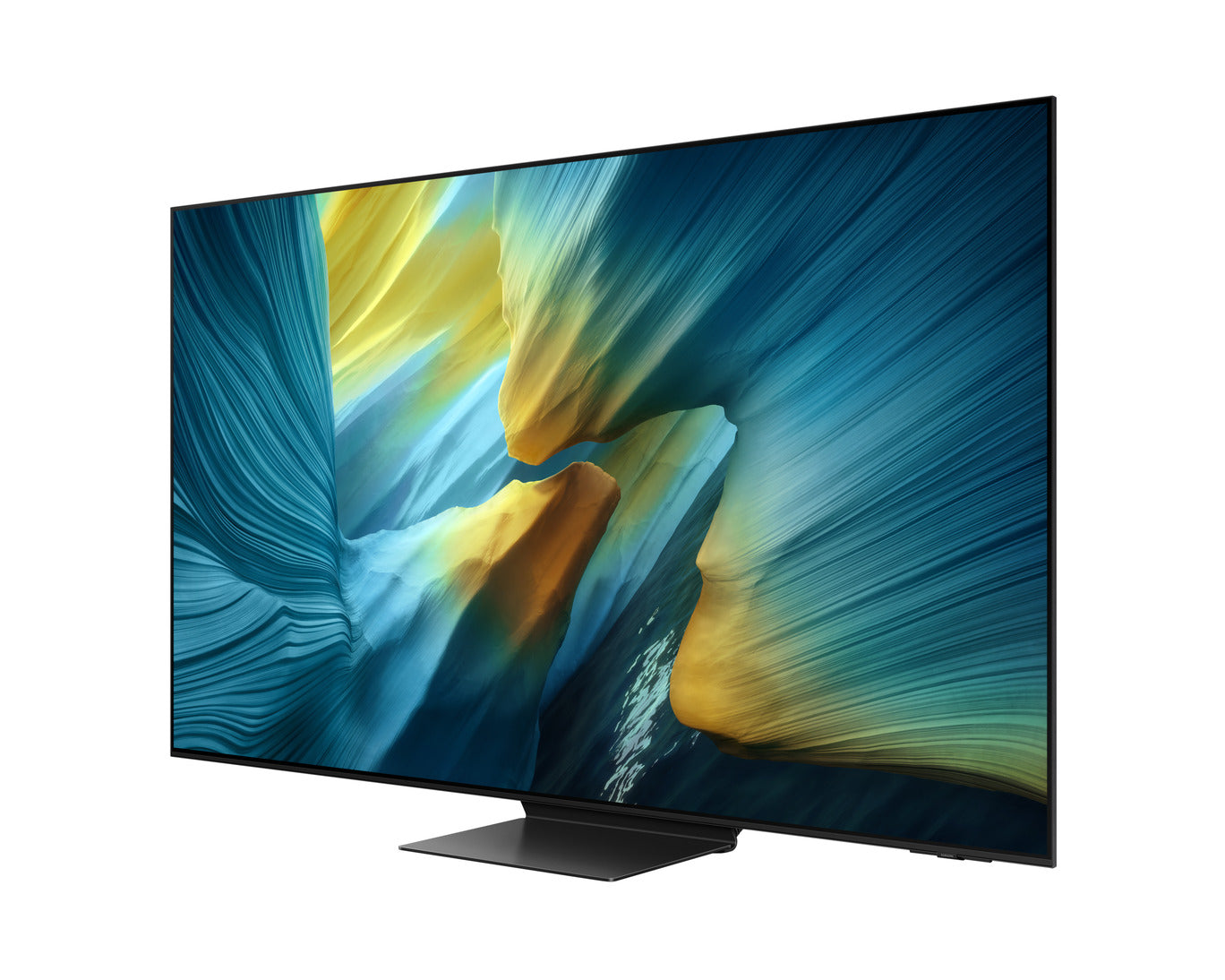 Smart TV with a colorful abstract design on the screen against a white background