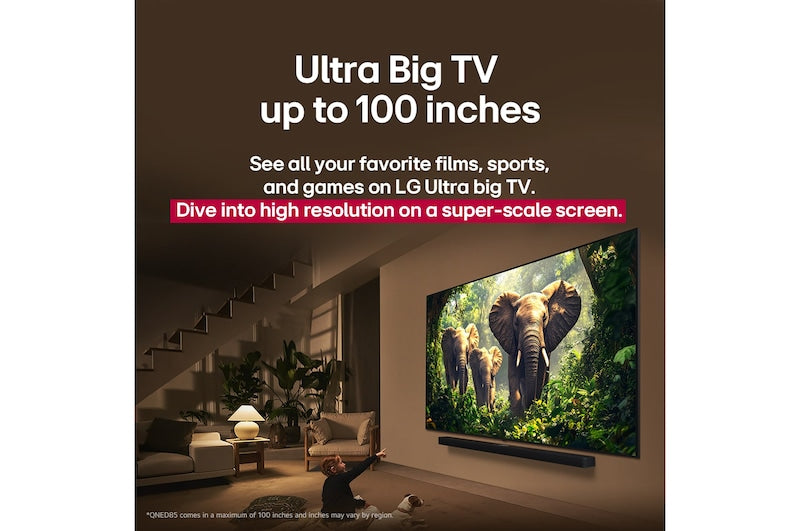 Advertisement for LG Ultra Big TV displaying an elephant in a forest scene.