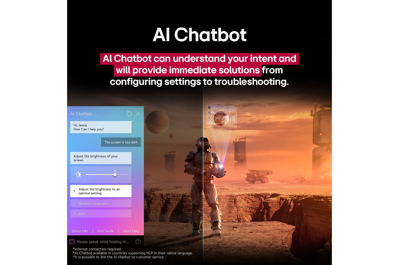 AI chatbot interface with space-themed background and astronaut figure.