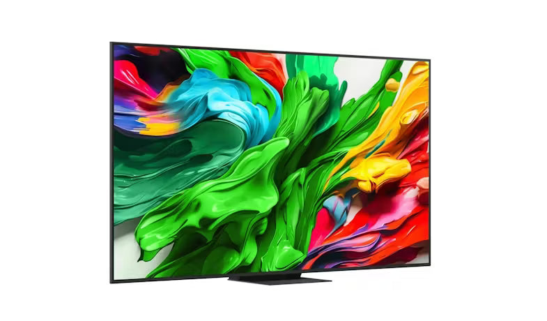 Colorful abstract design on a television screen with a white background