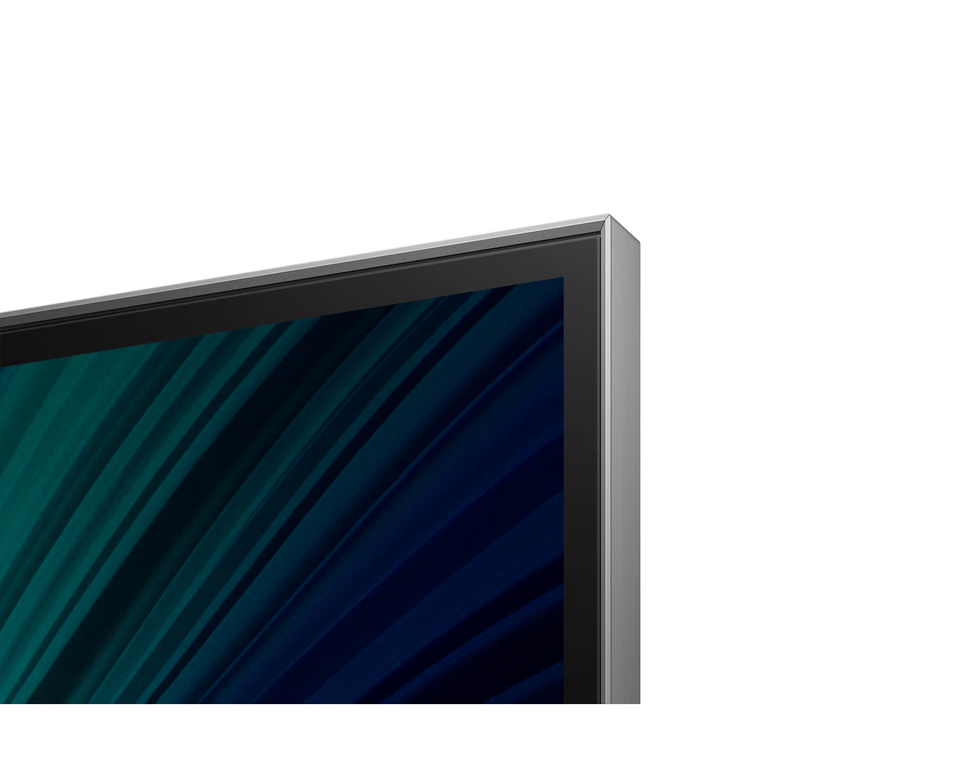 Close-up of a television screen with a black frame on a white background