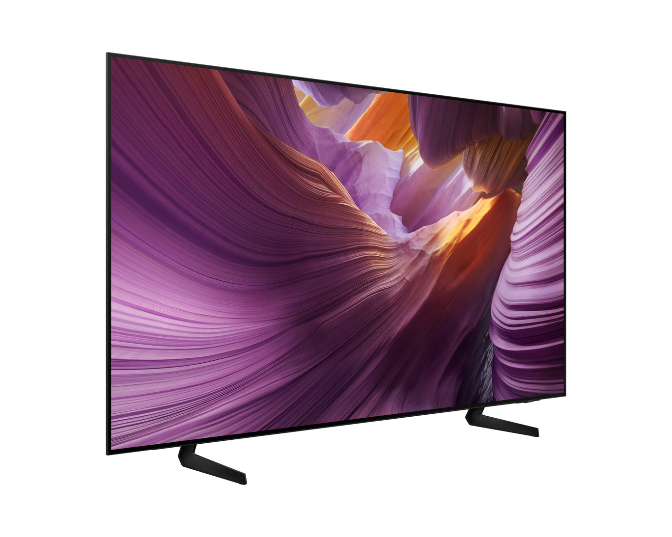 Curved TV displaying a vibrant landscape on a white background