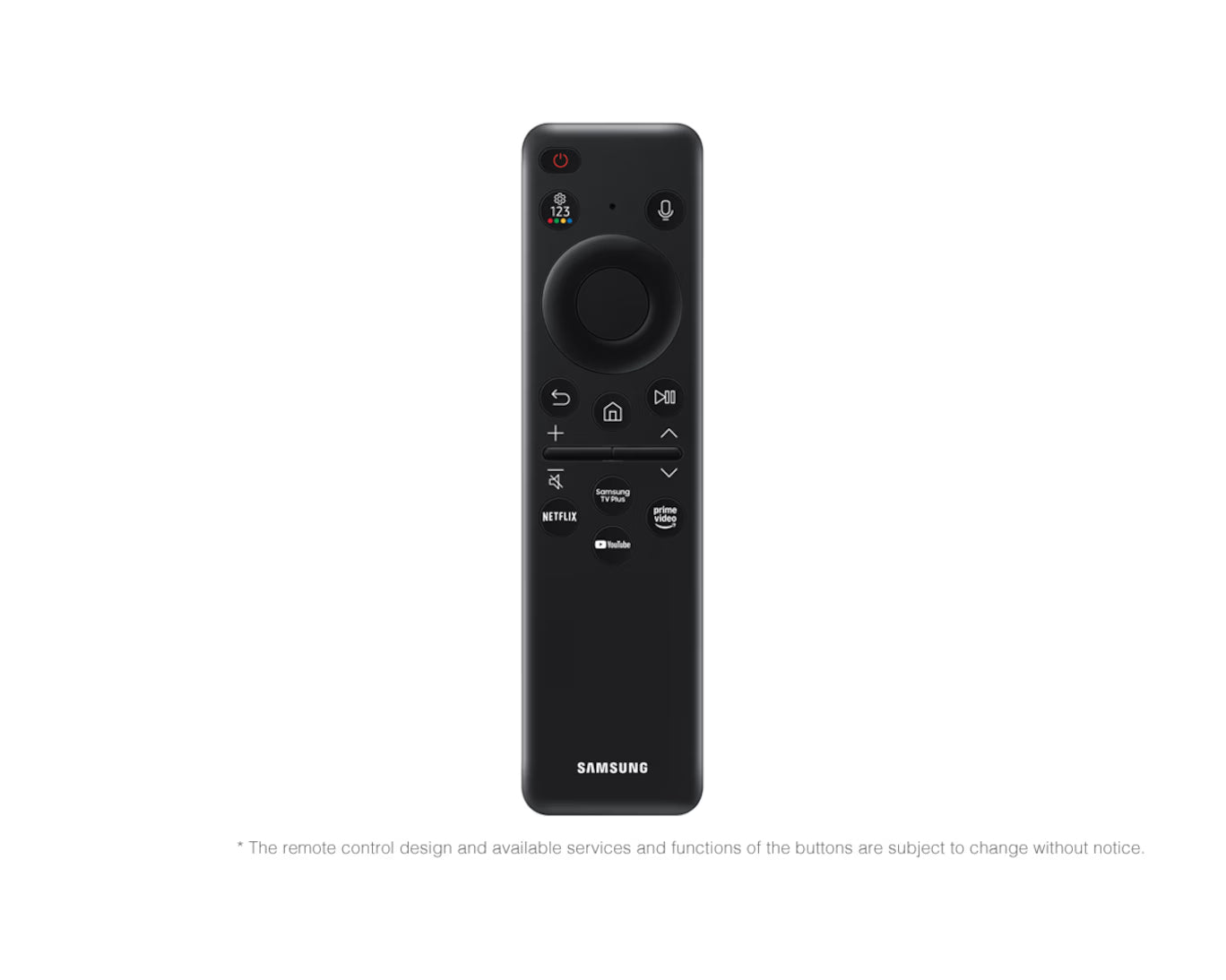 Black Samsung remote control on a white background
