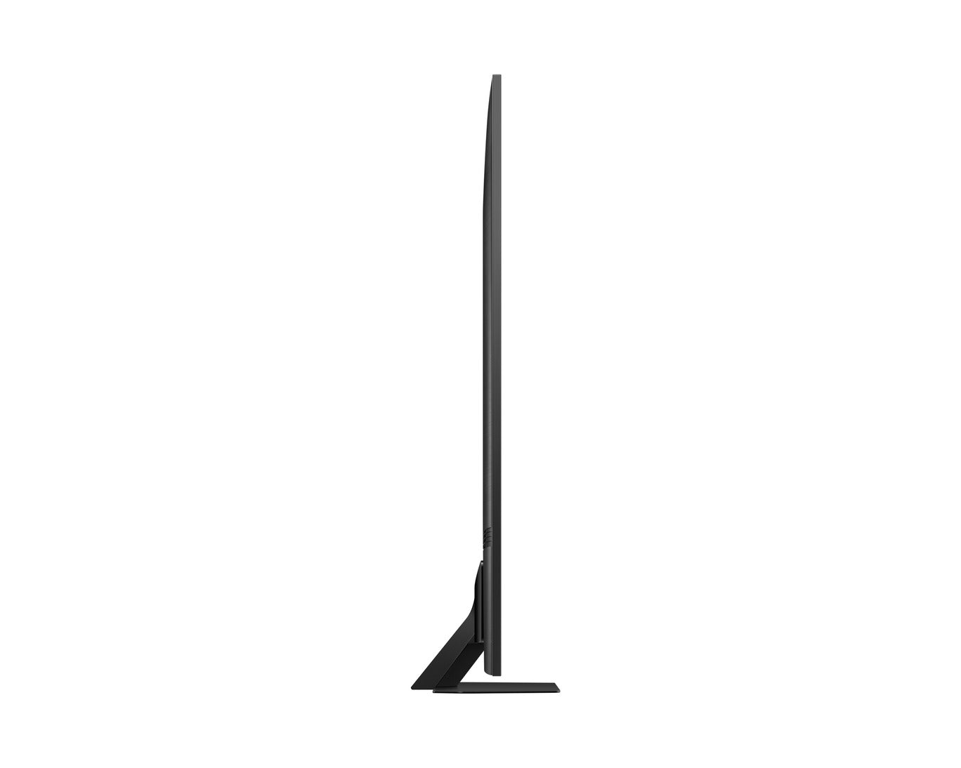 Black computer monitor stand on a white background