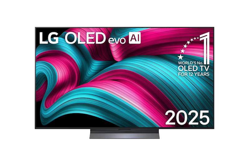 LG OLED evo TV with colorful display and branding on a white background
