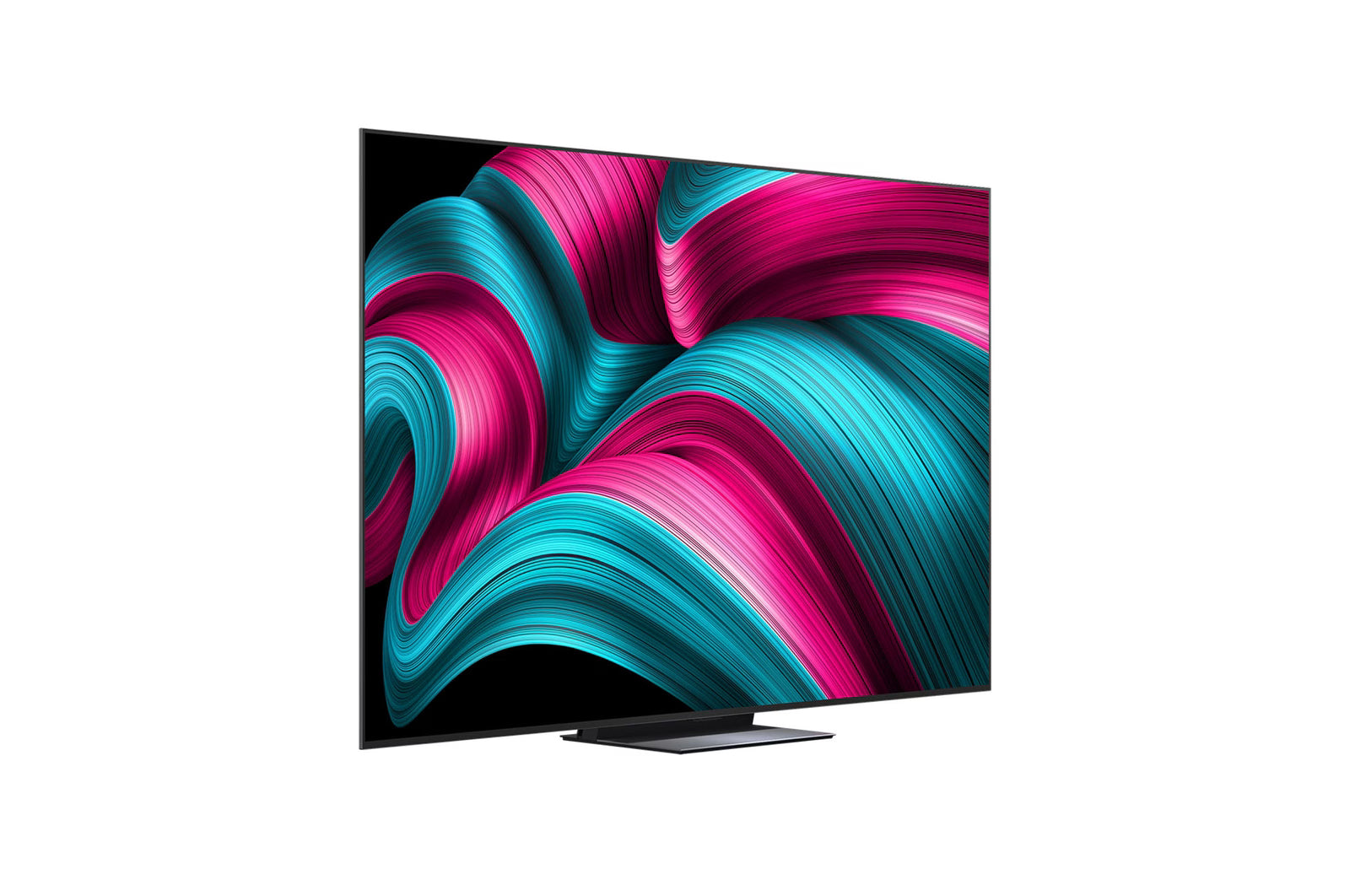 Modern flat-screen TV with colorful abstract design on a white background