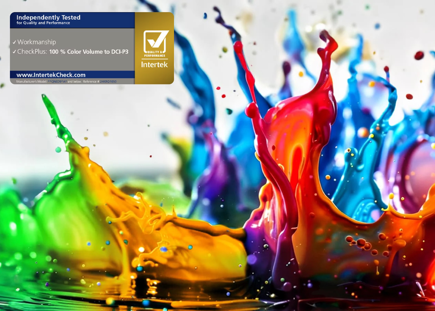 Colorful splashes of paint with Intertek logo and text on a white background